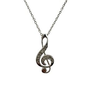 Sterling Silver Treble Clef Pendant Necklace‎ with Diamonds